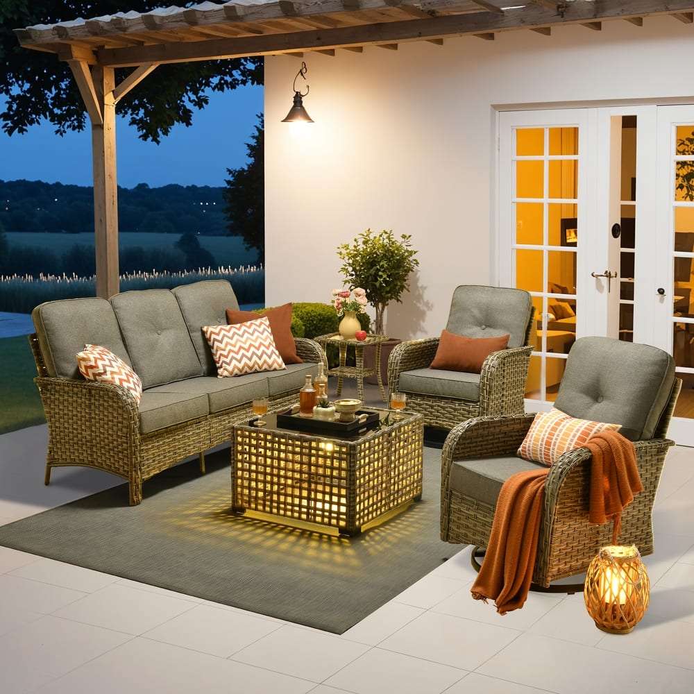OVIOS 5-piece Patio Wicker Conversation Furniture Set