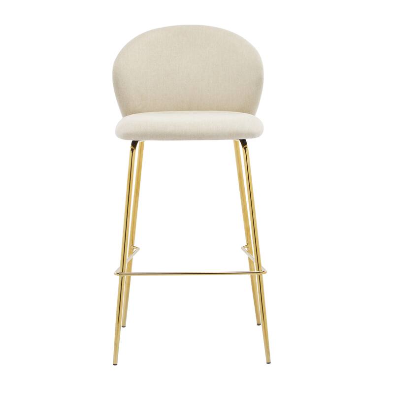 Upholstered Bar Stool Side Chair Set of 2 - Beige+Gold