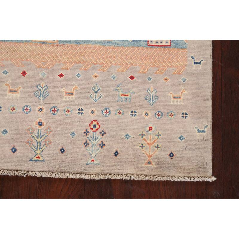 Tribal Geometric Kazak Oriental Wool Area Rug Handmade Foyer Carpet - 3'2" x 4'10"