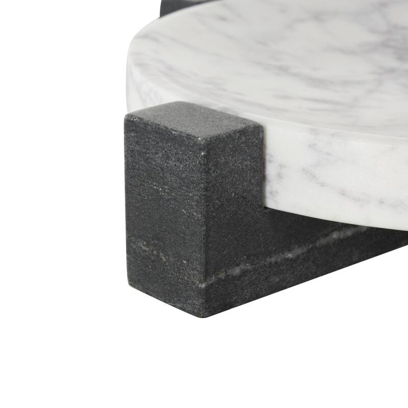Marble Geometric Round Tray with Black X-Shaped Base - White - Roche River Decor