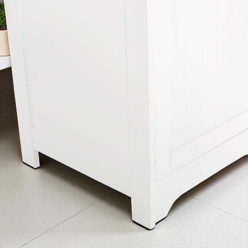 Modern Bathroom Linen Tower Cabinet with Open and Enclosed Shelves, Faux Wood, Compact Storage Organizer