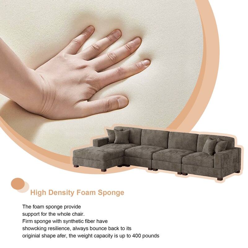 Oversized Chenille Modular Sectional Sofa Living Room Set with Ottoman