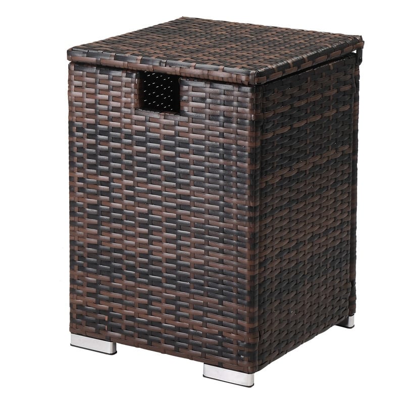 Karlhome Patio Wicker Propane Tank Storage Box Side Table - Brown