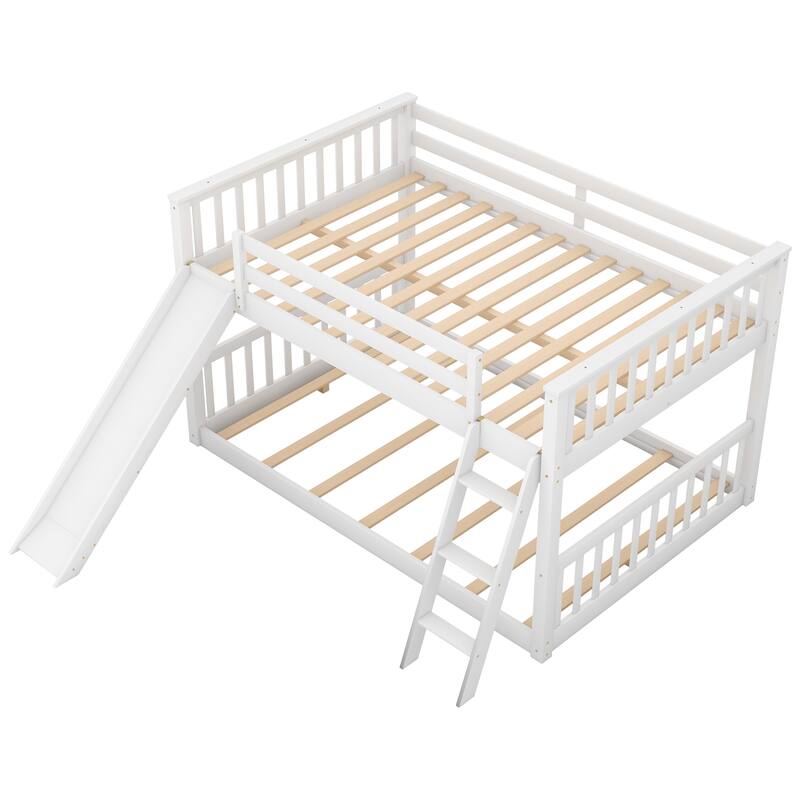Full over Full Bunk Bed with Reversible Slide and Ladder, White