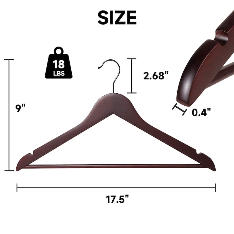 BP4U Premium Solid Wood Hangers with Non-Slip Trouser Bar, Heavy-Duty Suit Coat Wooden Hangers for Jackets, Shirts, and Dresses