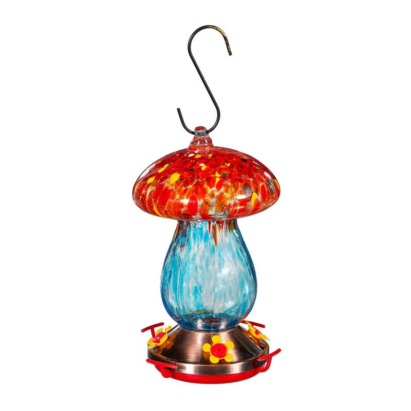 Art Glass Hanging Mushroom, Red & Blue