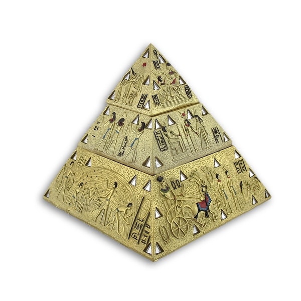 Ancient Egyptian Golden Pyramid Double Trinket Box - 6 X 5.5 X 5.5 inches
