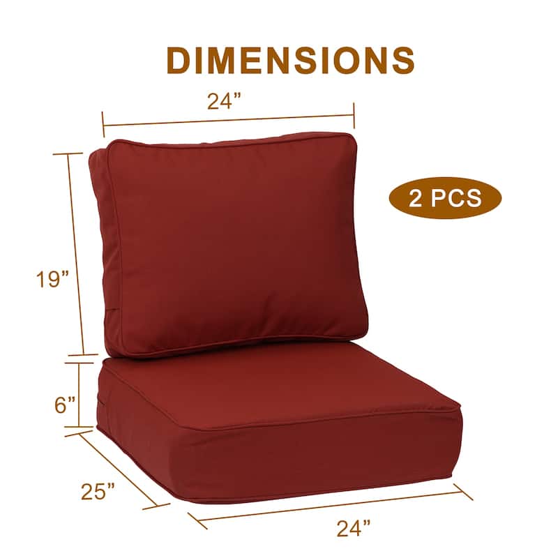 Aoodor 24x25x6 Inch Outdoor Patio Chair Cushions Set, Weather-Resistant Sunbrella Fabric Outdoor Cushion, Set of 2 - 24"x25"