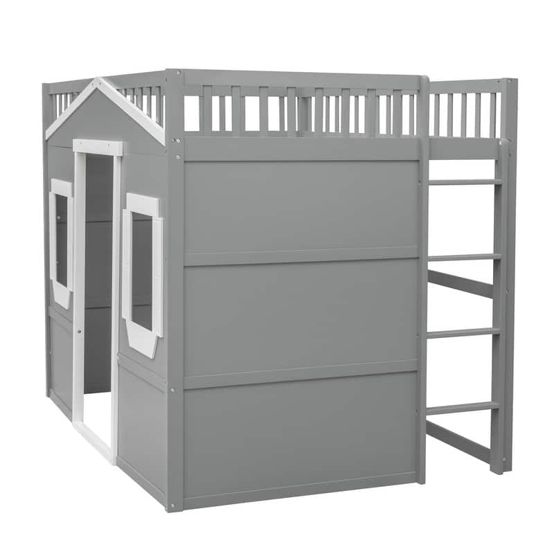 Full Size House Design Loft Bed With Ladder and Windows