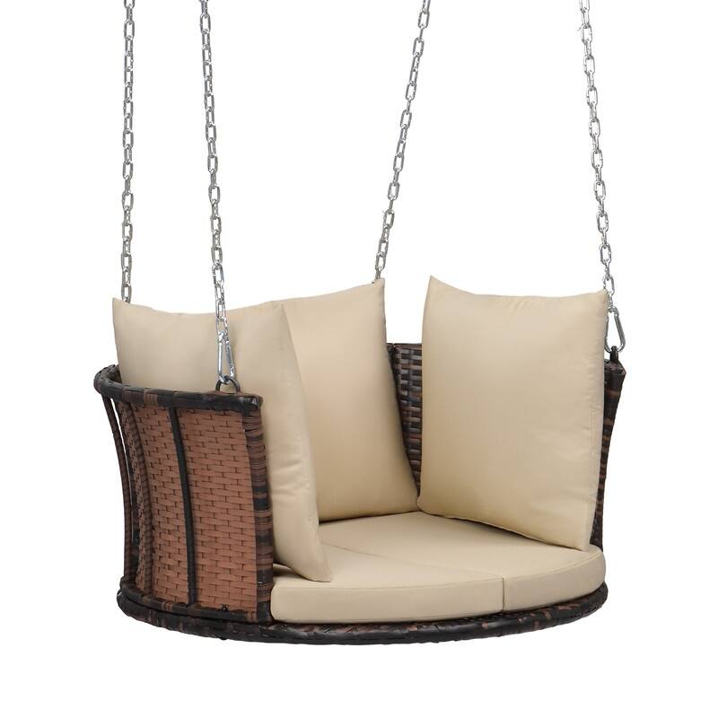 Patio Single Person PE Wicker Porch Swing with Cushion