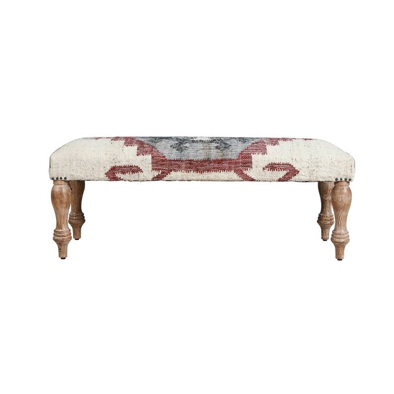Sevita Southwestern Upholstered Mango Wood Accent Bench - 47" W x 16" D x 18" H