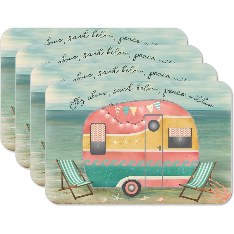 Sunset Camper 4 Pack Reversible Easy Care Flexible Plastic Placemats Made in The USA BPA Free Easily Wipes Clean - Multi - Set of 4