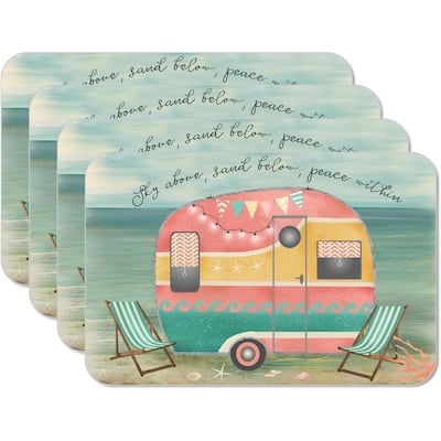 Sunset Camper 4 Pack Reversible Easy Care Flexible Plastic Placemats Made in The USA BPA Free Easily Wipes Clean