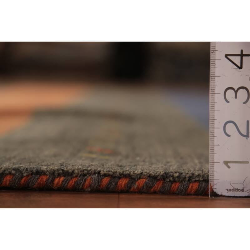 Striped Gabbeh Oriental Area Rug Hand-Knotted Wool Carpet - 6'7" x 9'6"