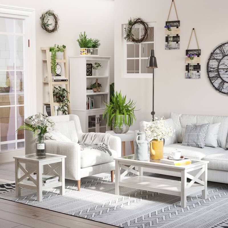 2 Tier Glass Top Coffee Table - MDF - White