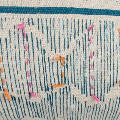 Rizzy Home Ivory, Teal, Pink, and Orange Abstract Throw Pillow