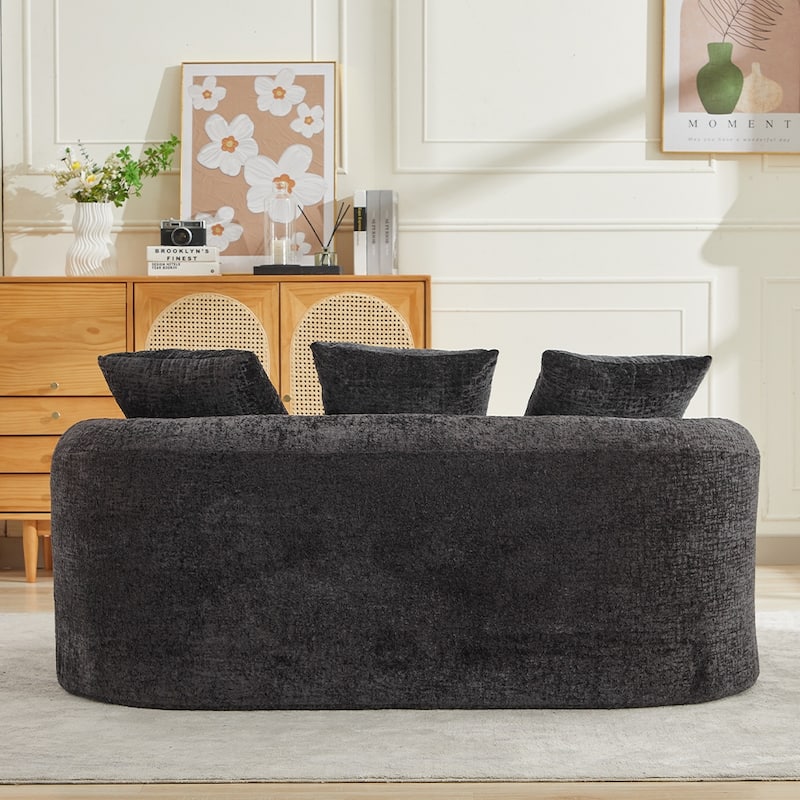 Minimalist Curved Loveseat with 3 Throw Pillows, Black Sofa Couch Sleeper Sofa Couch for Living Room