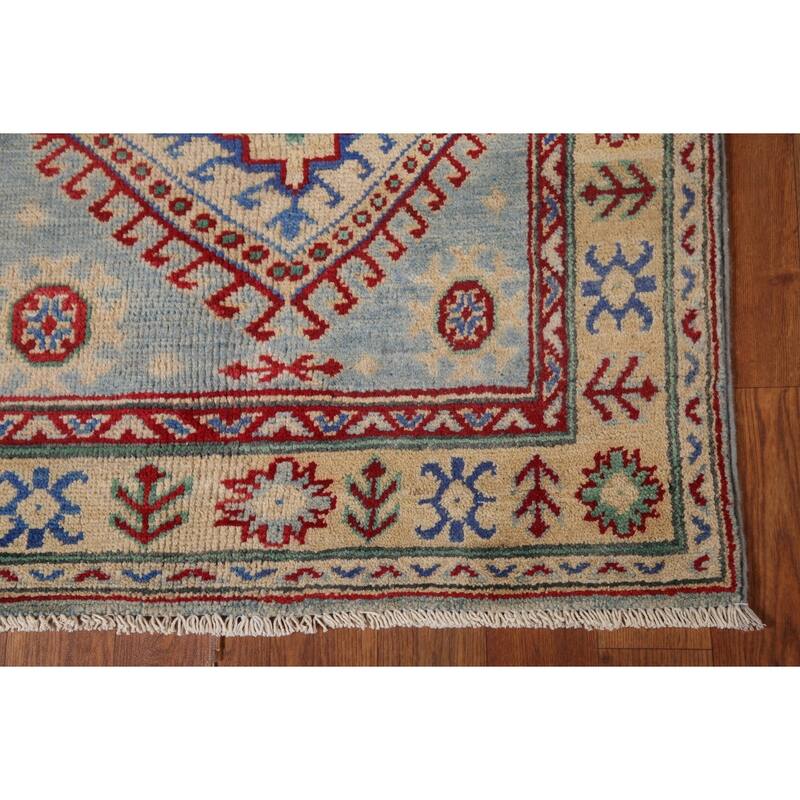 Light Blue Kazak Runner Rug Hand-Knotted Wool Carpet - 2'7" x 15'9"
