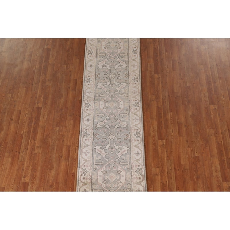 Gray Oushak Indian Runner Rug Hand-Knotted Wool Carpet - 2'7"x 10'0"