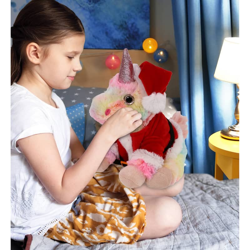 DolliBu Santa Rainbow Unicorn Stuffed Animal Plush Toy with Outfit - 9 inches