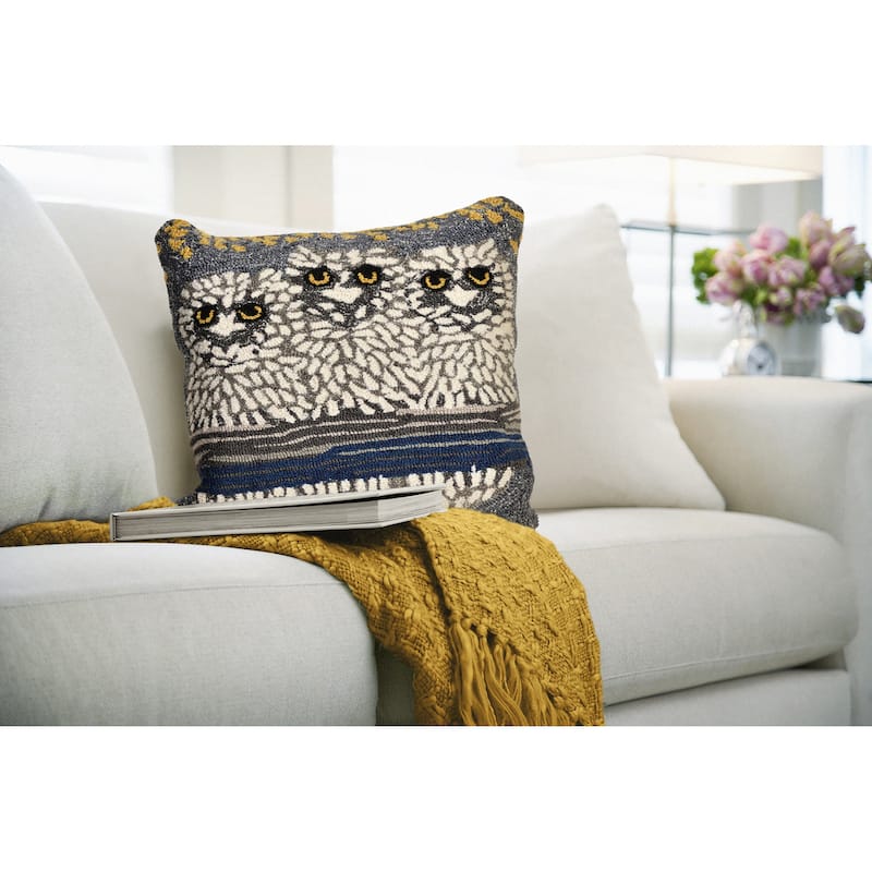 Liora Manne Frontporch Owls Indoor/Outdoor Pillow Night 18" Square