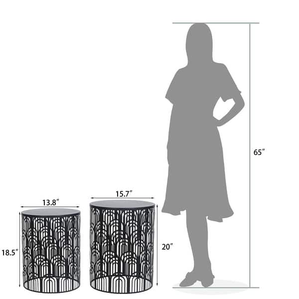 dimension image slide 6 of 9, Adeco Set of 2 Round Metal Nesting Side End Tables Set - set of 2