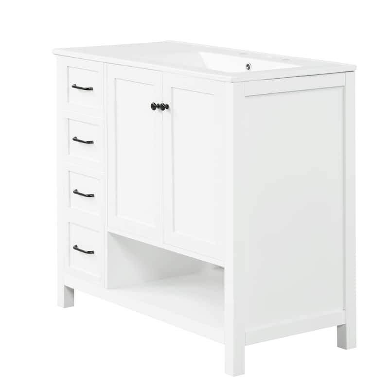 GDFStudio - Avalon 36-Inch Bathroom Vanity with Sink Top, Solid Wood & MDF Board with Open Shelf, Painted Finish