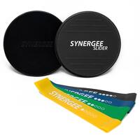 Synergee Core Sliders with Foot Grips and Resistance Bands - Strength and Ab Workout - Multi-purpose Fitness Equipment