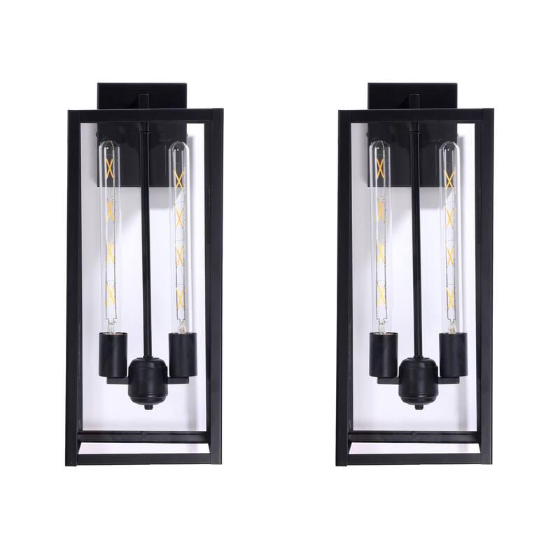 2 Pack Black Outdoor Lighting Wall Sconce with Clear Glass