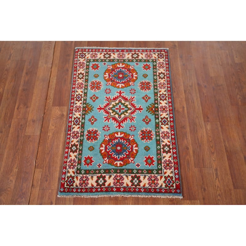 Turquoise Blue Kazak Foyer Rug Handmade Oriental Wool Carpet - 1'11" x 2'11"