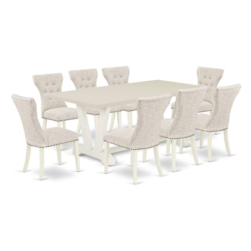 East West Furniture Dining Set- a Rectangle Dining Table and Doeskin Linen Fabric Parson Chairs, Off-White(Pieces Options)