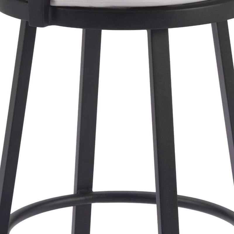 HomeRoots 31" Black Natural and White Aluminum And Faux Rattan Swivel Bar Height Bar Chair