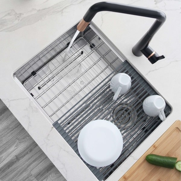 slide 2 of 9, STYLISH 16 3/4" Dark Gray Workstation Sink Roll-up Drying Rack/Trivet Dark Grey