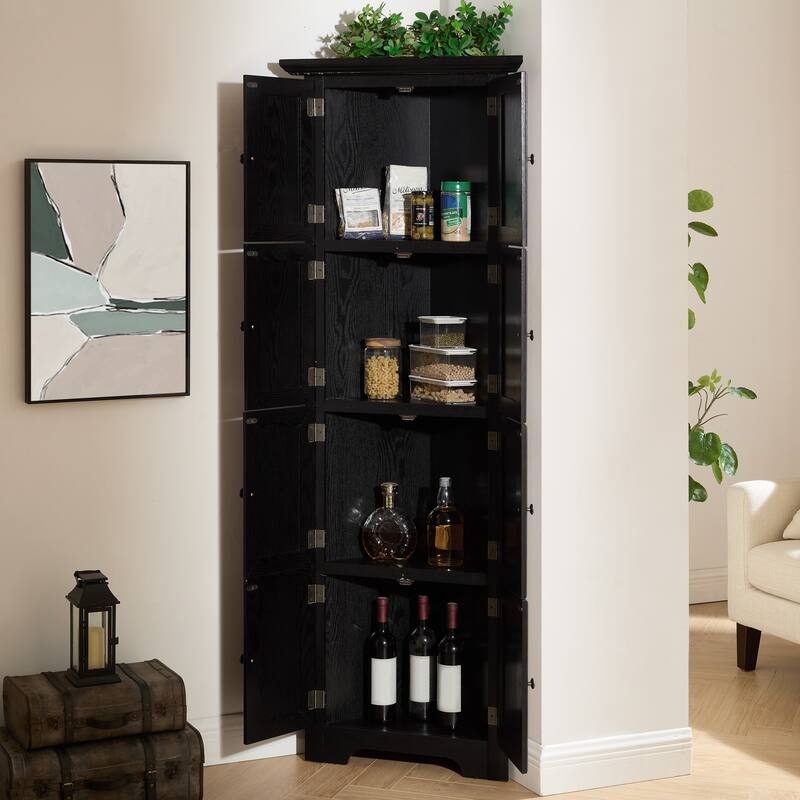 GDF Studio - Farmhouse Corner Cabinet Tall 4-Tier Storage Pantry with 8 Doors.
