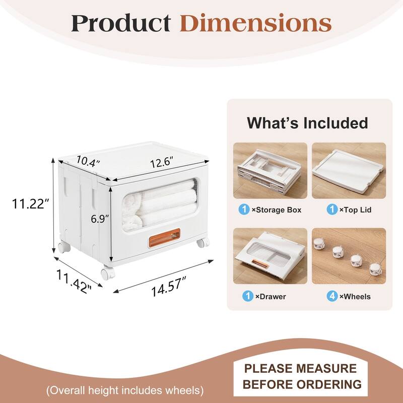 VECELO White Rolling Storage Cabinet with Transparent Doors 1/2/3-Tier Plastic Storage Bins with Wheels for Bedroom Living Room