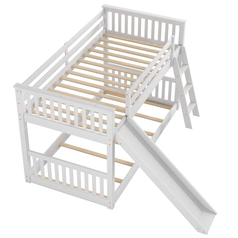 Twin over Twin Bunk Bed with Reversible Slide & Ladder (300lb Capacity)