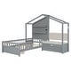 preview thumbnail 7 of 12, Twin House Bed with Upholstered Sofa, Wood Montessori Bed with Charging Station, Wireless Charging, Shelves and 2 Drawers Grey