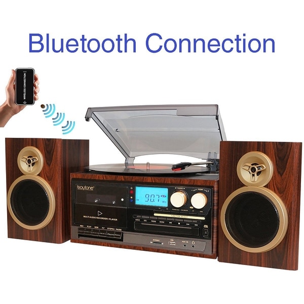 Boytone BT-28SPM, Bluetooth Classic Style Record Player Turntable with AM/FM Radio, CD / Cassette Player, 2 Separate Stereo Spe