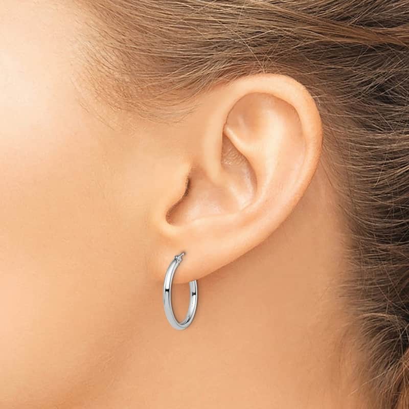 Curata 14k White Gold Polished 2x20mm Classic Hoop Earrings