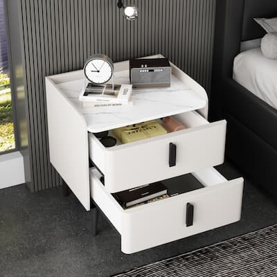 Modern Marble-Pattern Nightstand with 2 Drawers – A Versatile Beside Table for Bedrooms & Stylish End Table for Living Rooms‌.
