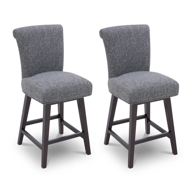 Spruce & Spring Noah Upholstered 26-inch Counter Height Swivel Barstool Set - Set of 2 - Grey - Counter Height