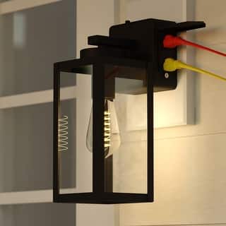 VAXCEL Lombard 12.25 in. H 1-Light Black Dusk to Dawn Sensor Outdoor Wall Sconce, Metal, Clear Glass Shade, LED Compatible