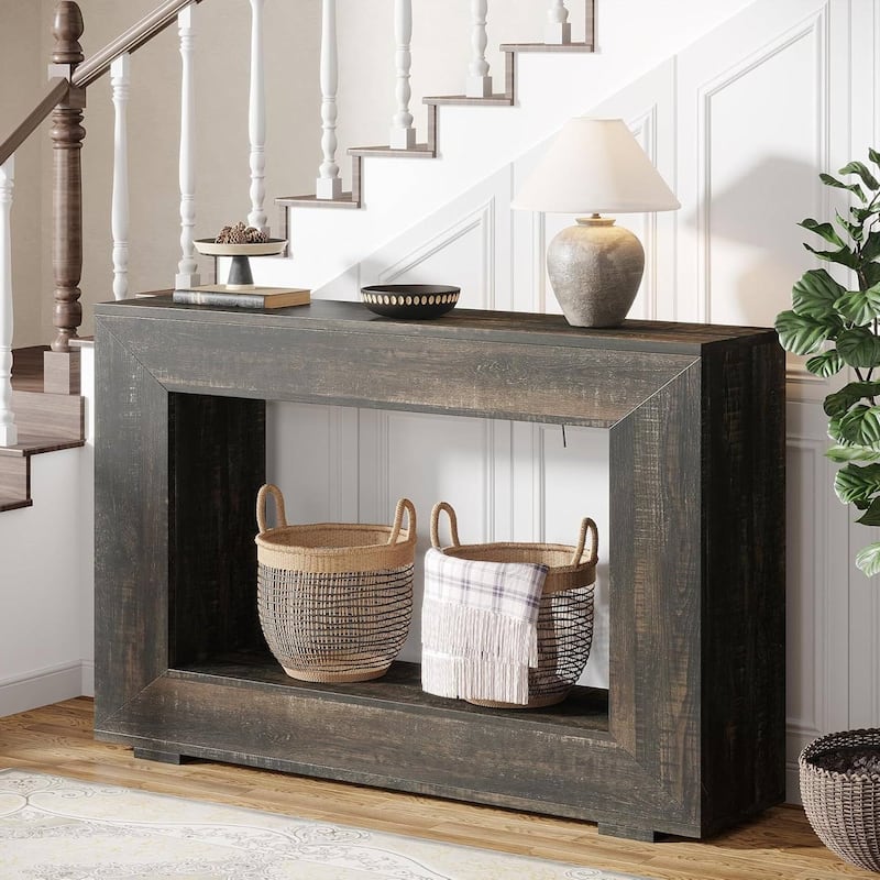 47-Inch Modern Dark Grey Black Wood Entryway Console Sofa Table with Storage Space - 47.24”L x 11.81”W x 32.87”H