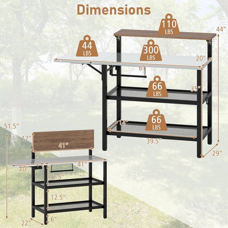 Gymax Patio Bar Table & Rolling Bar Cart w/Flip-Up Top Storage Shelves