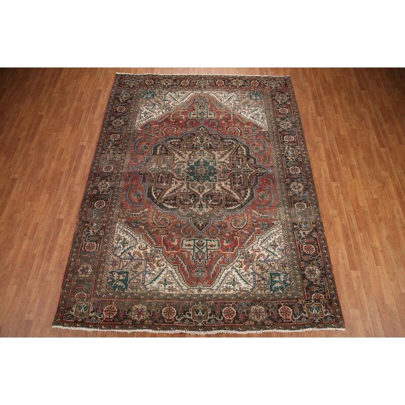 Hand Knotted Oriental 100% Wool Carpet Traditional Medallion Red Heriz Area Rug - 11' 2'' X 8' 3''