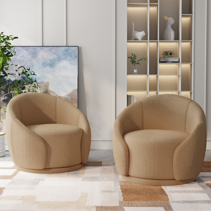 Upholstered Boucle Swivel Barrel Chair
