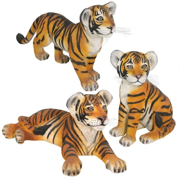 Set of 3 Orange and Black Striped Bengal Tiger Cubs Outdoor Garden Statue 34" - N/A