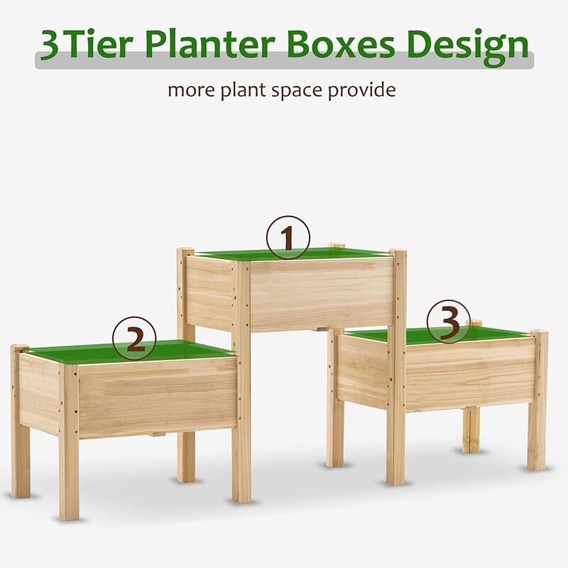 MCombo 3 Tier Raised Garden Bed, Solid Wood 0908
