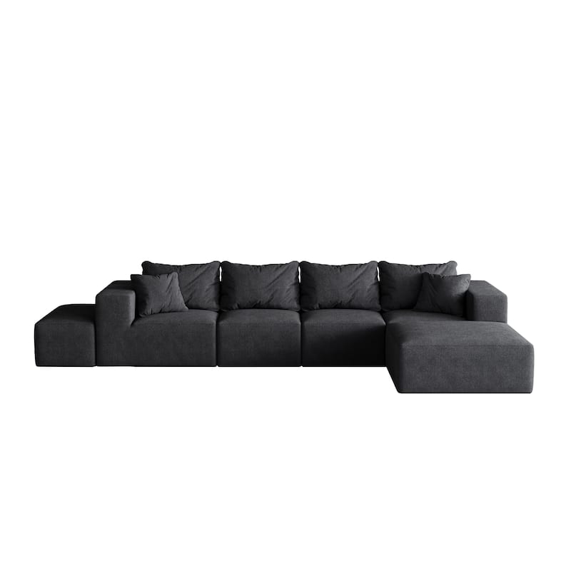 132" Chenille Modular L-Shaped Sectional Sofa with 6 Pillows