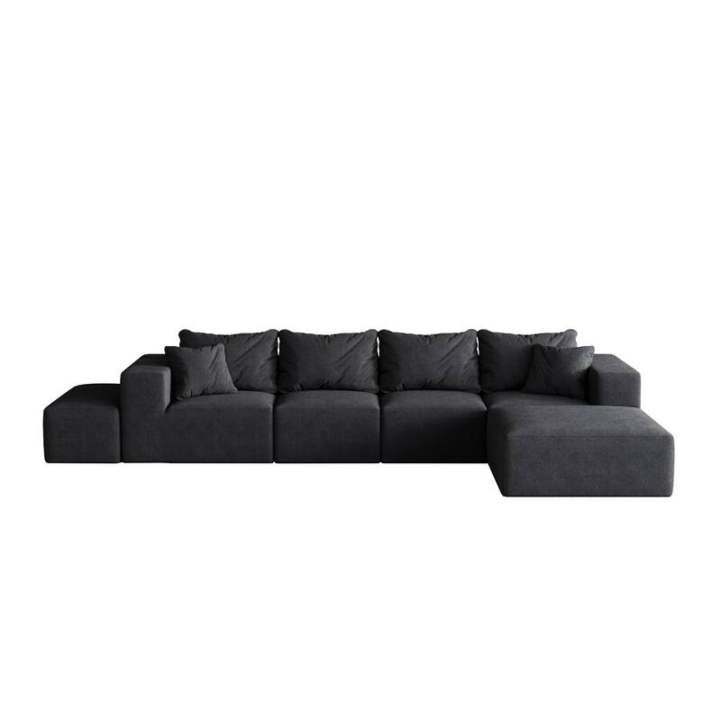 Upholstered Sectional Boneless Couch Set,Modular 132" L Shaped Sectional With 6 Pillows,Free Combination Sofa Couch